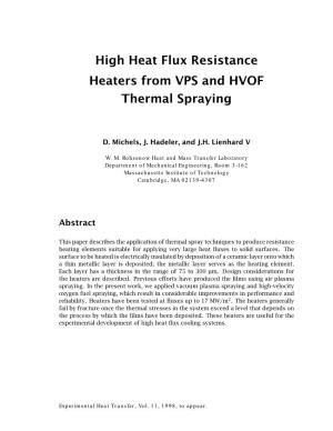 High Heat Flux Resistance Heaters from VPS and HVOF Thermal Spraying