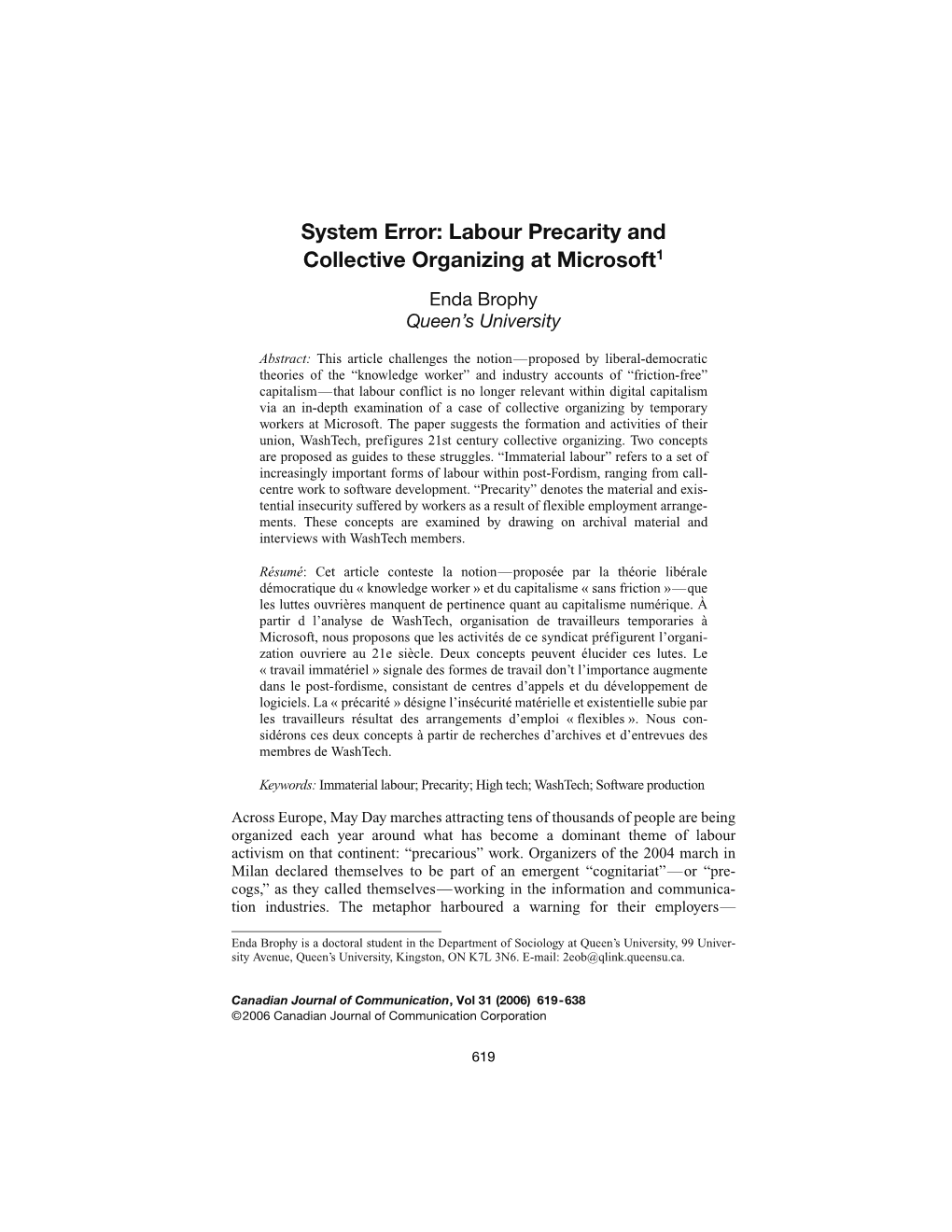 Labour Precarity and Collective Organizing at Microsoft1