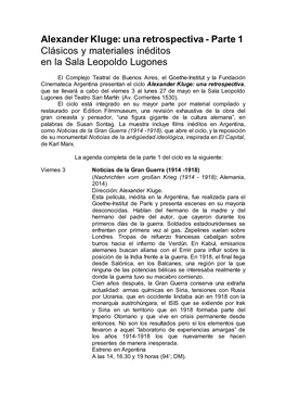 Alexander Kluge: Una Retrospectiva - Parte 1 Clásicos Y Materiales Inéditos En La Sala Leopoldo Lugones