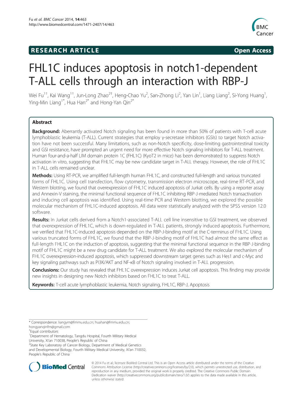 FHL1C Induces Apoptosis in Notch1-Dependent T-ALL Cells