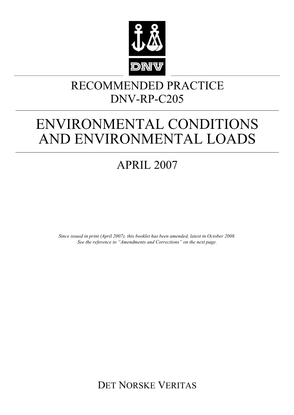 Dnv-Rp-C205 Environmental Conditions and Environmental Loads