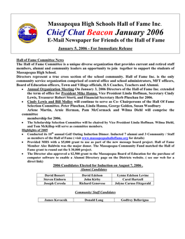 Chief Chat Beacon January 2006 E-Mail Newspaper for Friends of the Hall of Fame