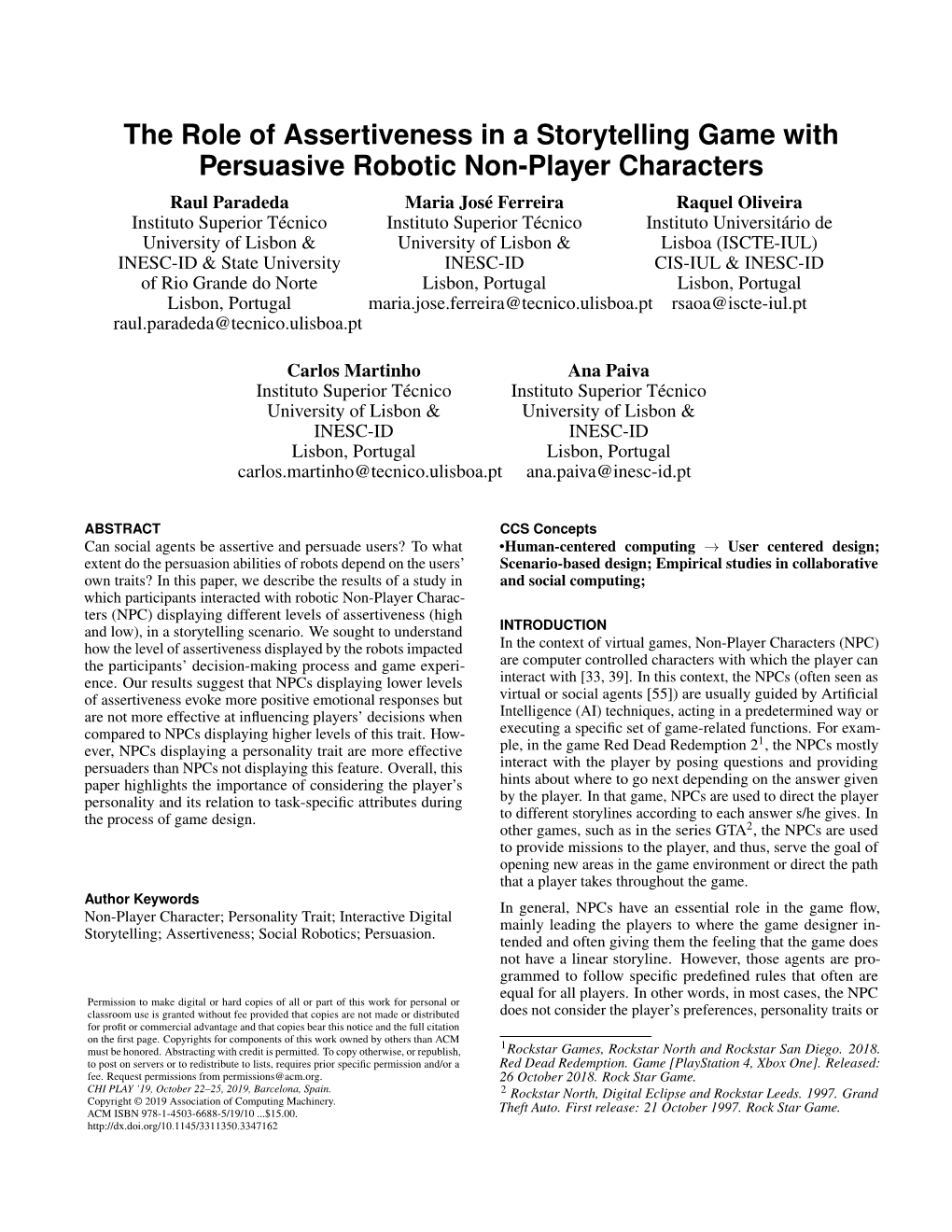 The Role of Assertiveness in a Storytelling Game with Persuasive Robotic Non-Player Characters