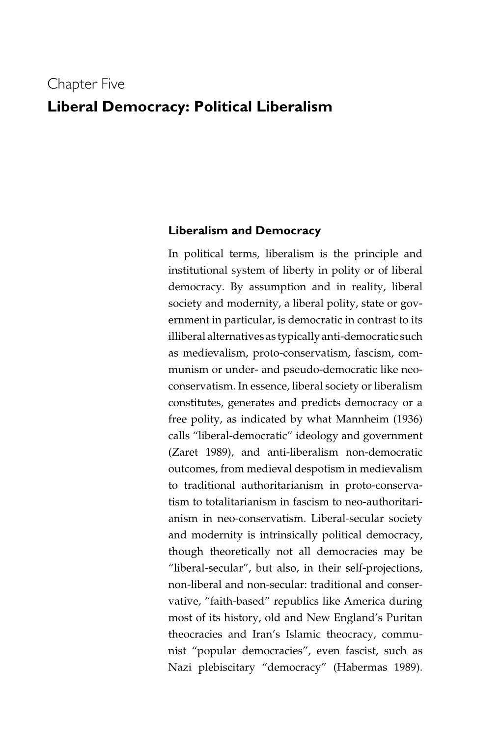 Chapter Five Liberal Democracy: Political Liberalism