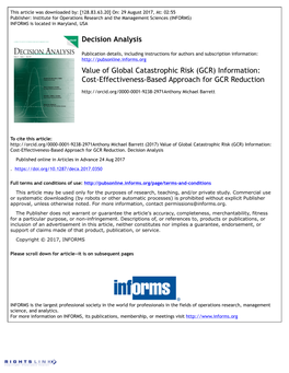 Value of Global Catastrophic Risk (GCR) Information: Cost-Effectiveness-Based Approach for GCR Reduction