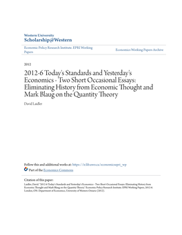 2012-6 Today's Standards and Yesterday's Economics