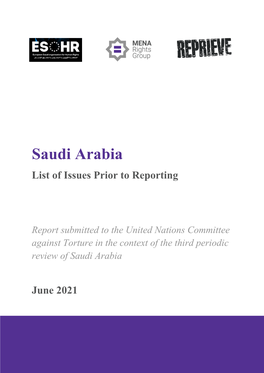 Saudi Arabia List of Issues Prior to Reporting