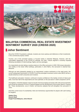 MALAYSIA COMMERCIAL REAL ESTATE INVESTMENT SENTIMENT SURVEY 2020 (CREISS 2020) Johor Sentiment