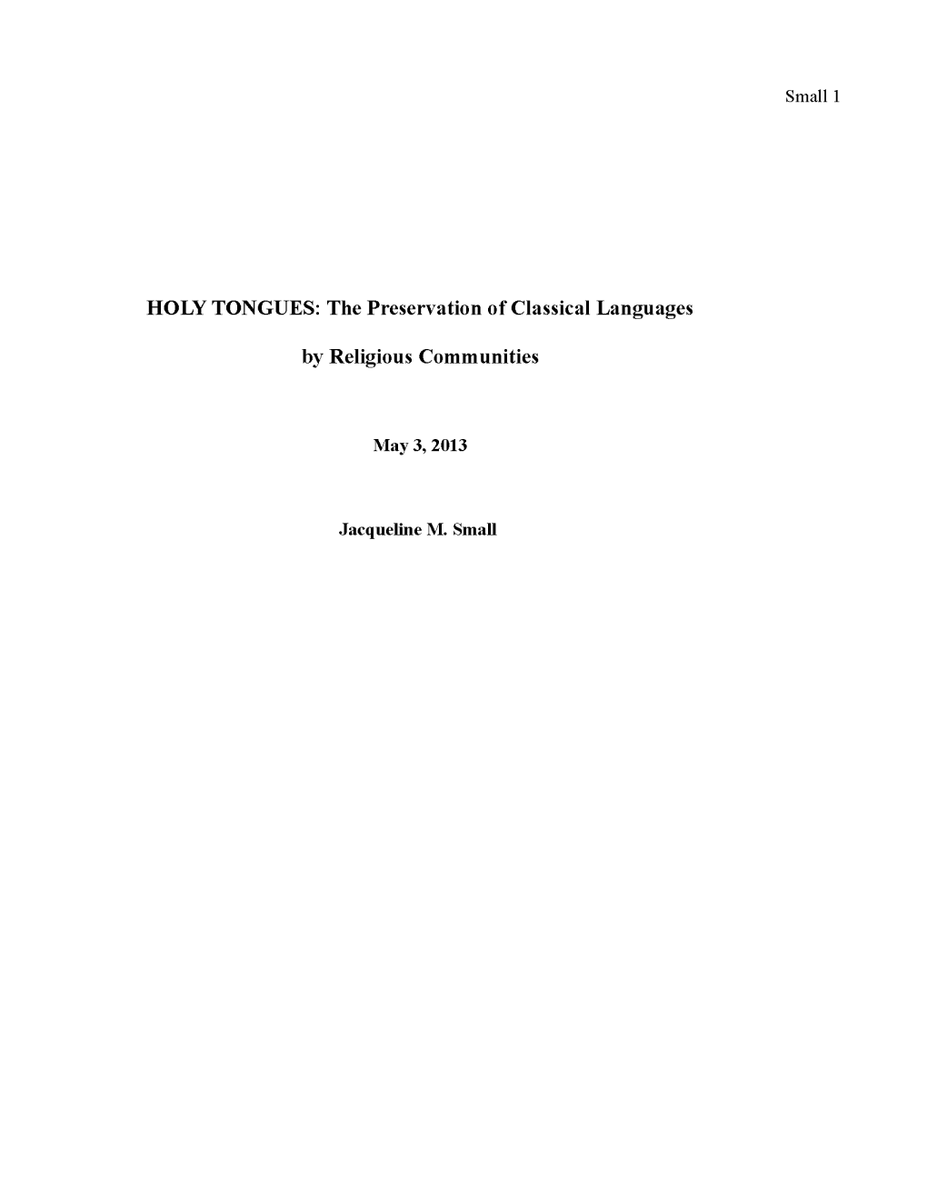 HOLY TONGUES: the Preservation of Classical Languages by Religious