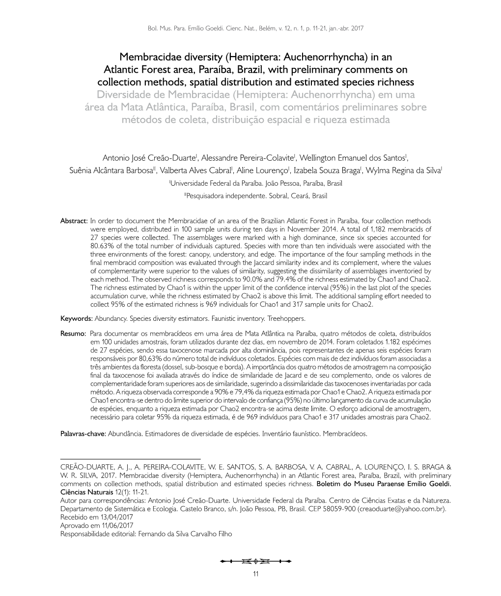 Membracidae Diversity (Hemiptera: Auchenorrhyncha) in an Atlantic