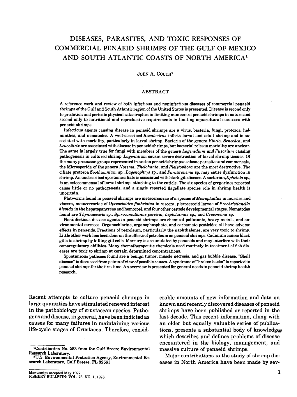 Fishery Bulletin/U S Dept of Commerce National Oceanic and Atmospheric Administration National Marine Fisheries Service V.76