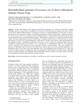 Interindividual Patterns of Resource Use in Three Subtropical Atlantic Forest Frogs