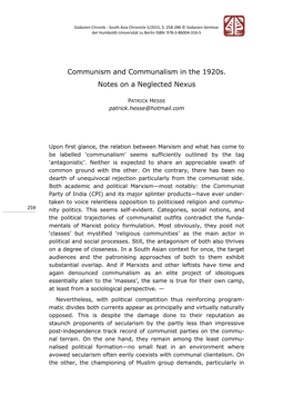 Communism and Communalism in the 1920S. Notes on a Neglected Nexus