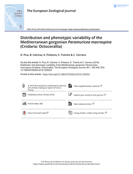 Distribution and Phenotypic Variability of the Mediterranean Gorgonian Paramuricea Macrospina (Cnidaria: Octocorallia)