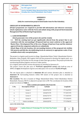 APPENDIX II FORM-1 a (Only for Construction Projects Listed Under Item 8 of the Schedule)