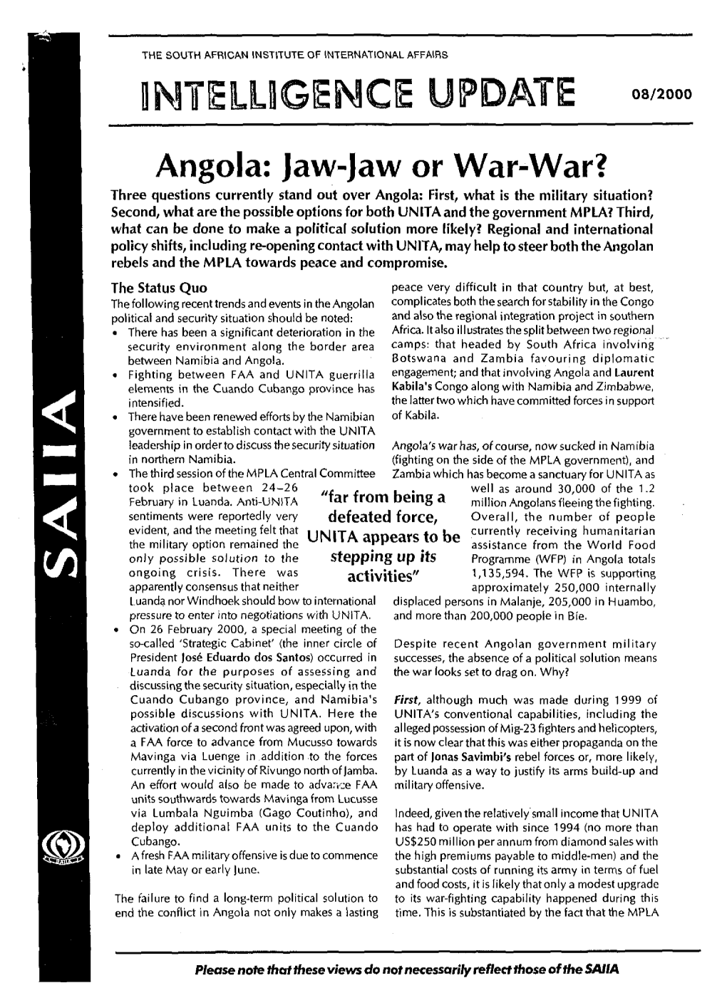 Angola: Jaw-Jaw Or War-War?