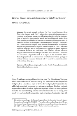 First As Creon, Then As Chorus: Slavoj Žižek's Antigone1