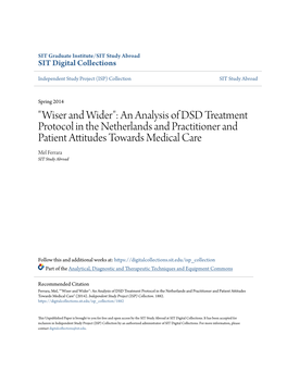 An Analysis of DSD Treatment Protocol in the Netherlands and Practitioner and Patient Attitudes Towards Medical Care Mel Ferrara SIT Study Abroad