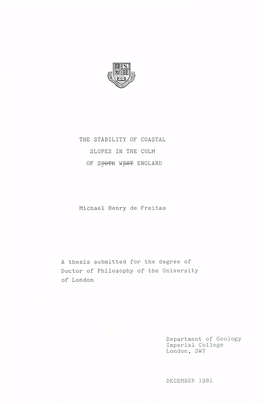 The Stability of Coastal Slopes in the Culm of S 8 W H