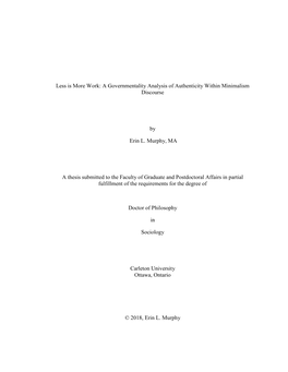 A Governmentality Analysis of Authenticity Within Minimalism Discourse