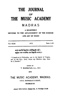 The Music Academy, Madras 115-E, Mowbray’S Road, Madras-14