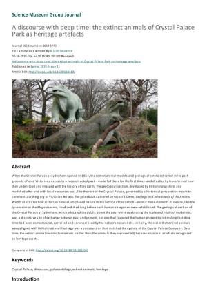 A Discourse with Deep Time: the Extinct Animals of Crystal Palace Park As Heritage Artefacts