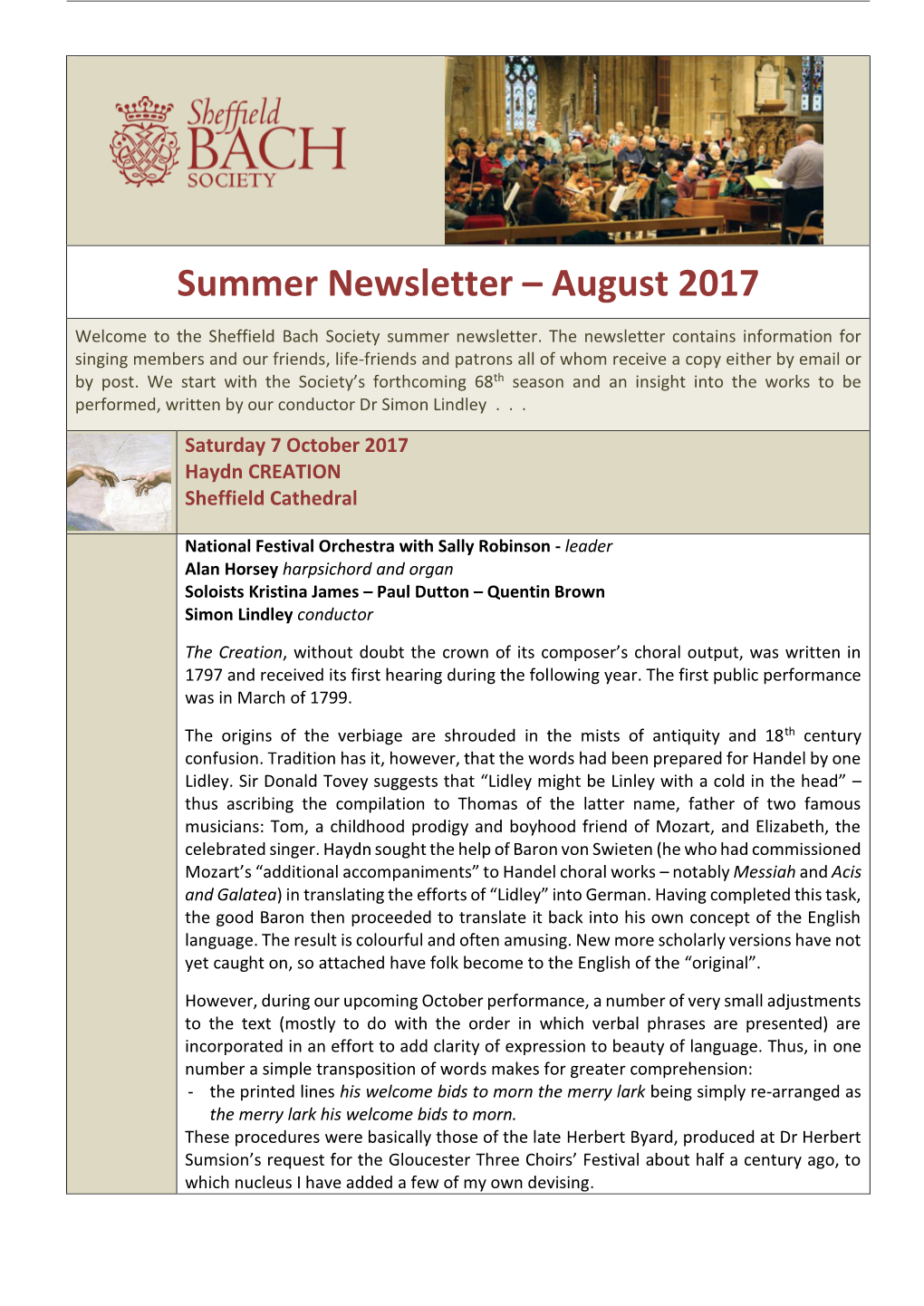 Summer Newsletter – August 2017