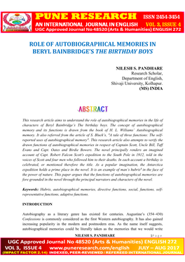 Role of Autobiographical Memories in Beryl Bainbridge’S the Birthday Boys