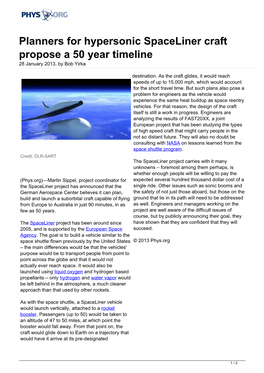 Planners for Hypersonic Spaceliner Craft Propose a 50 Year Timeline 28 January 2013, by Bob Yirka