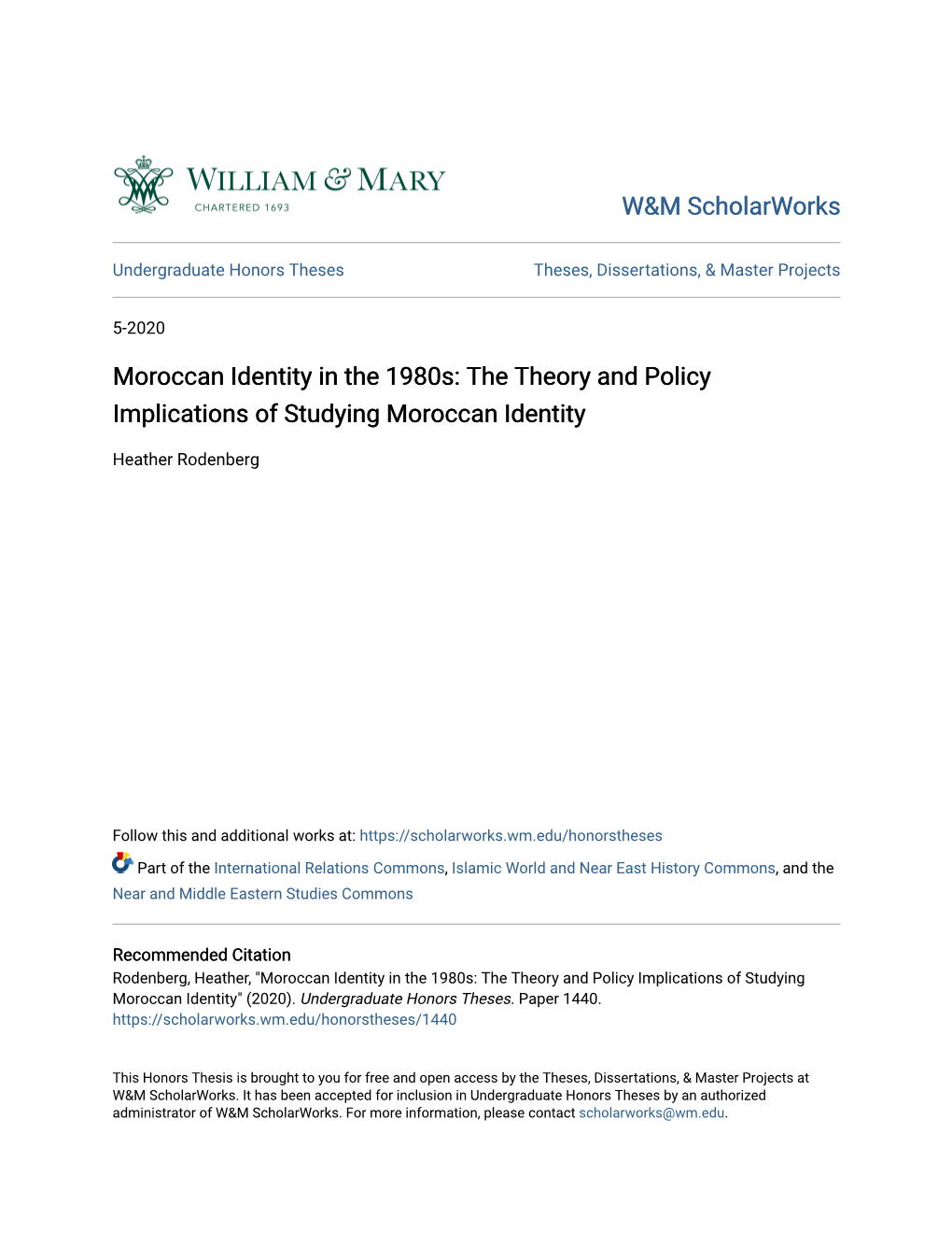 Moroccan Identity in the 1980S: the Theory and Policy Implications of Studying Moroccan Identity