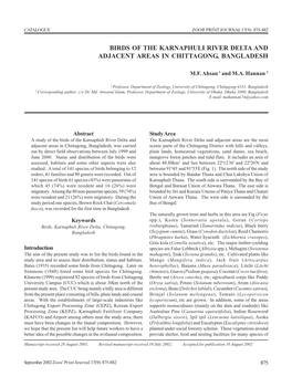 Birds of the Karnaphuli River Delta and Adjacent Areas in Chittagong, Bangladesh