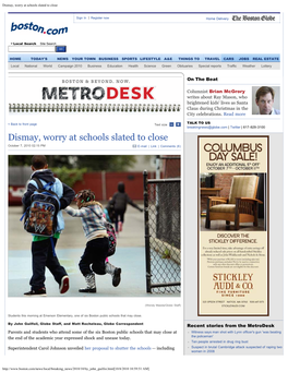 Dismay, Worry at Schools Slated to Close