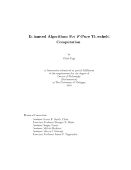 Enhanced Algorithms for F-Pure Threshold Computation