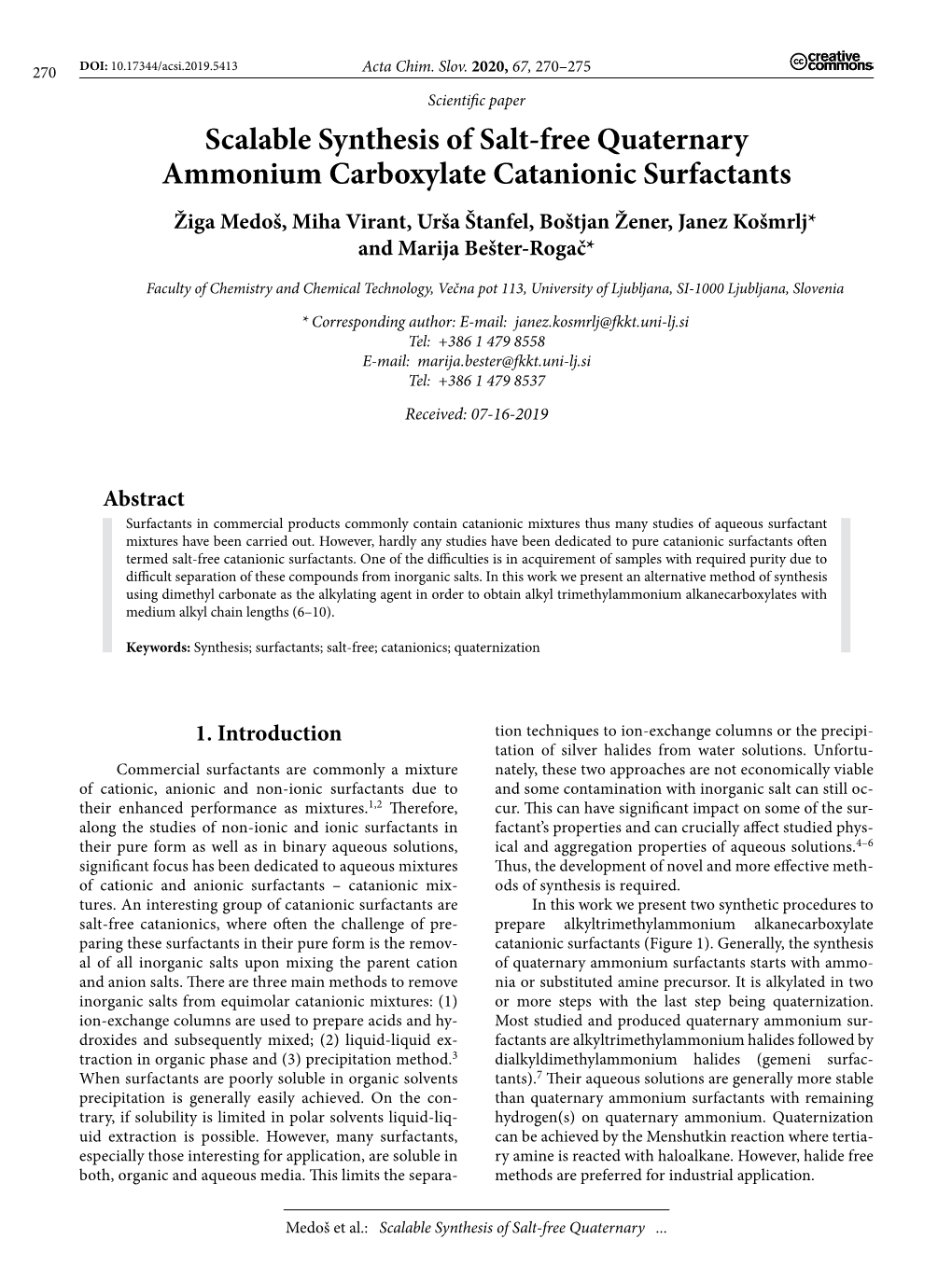 Scalable Synthesis of Salt-Free Quaternary Ammonium Carboxylate