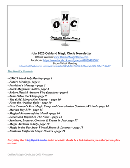 Download the July 2020 OMC Newsletter