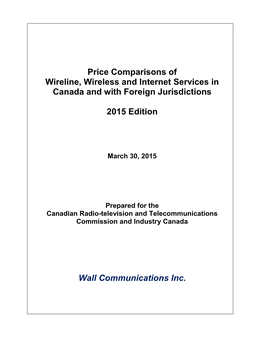 Price Comparisons of Wireline, Wireless and Internet Services in Canada and with Foreign Jurisdictions