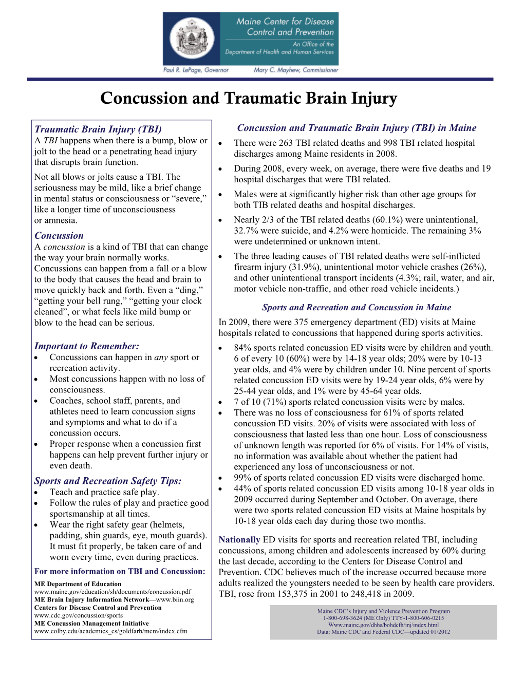 Concussion and Traumatic Brain Injury