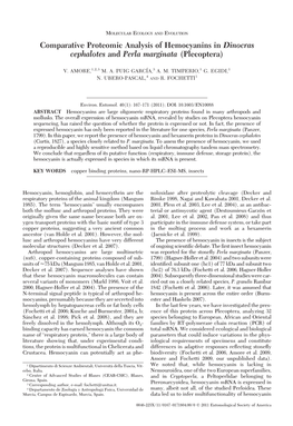 Comparative Proteomic Analysis of Hemocyanins in Dinocras Cephalotes and Perla Marginata (Plecoptera)