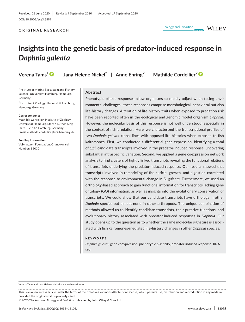 Induced Response in Daphnia Galeata