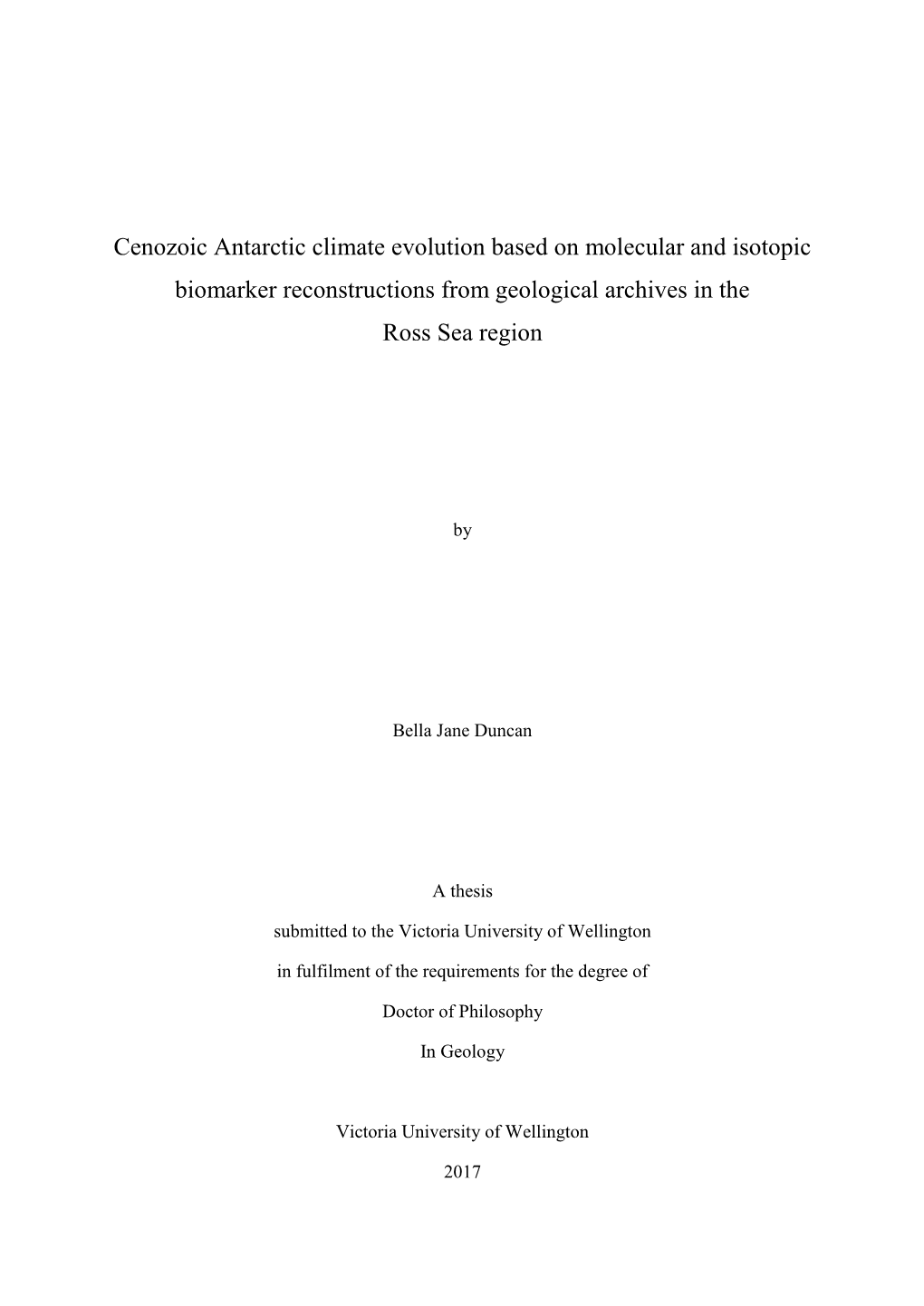 Cenozoic Antarctic Climate Evolution Based on Molecular and Isotopic Biomarker Reconstructions from Geological Archives in the Ross Sea Region