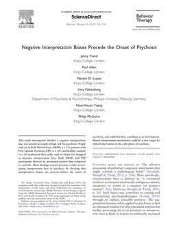 Negative Interpretation Biases Precede the Onset of Psychosis