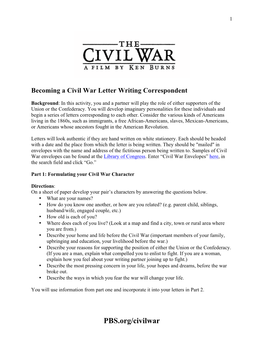 Civil War Letters Lesson