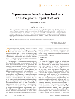Supernumerary Premolars Associated with Dens Evaginatus: Report of 2 Cases