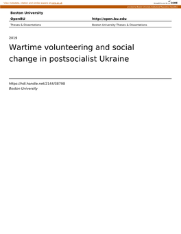 Wartime Volunteering and Social Change in Postsocialist Ukraine