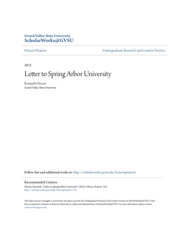 Letter to Spring Arbor University Kenneth Deaver Grand Valley State University