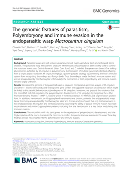 The Genomic Features of Parasitism, Polyembryony and Immune Evasion