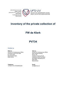 Inventory of the Private Collection of FW De Klerk PV734