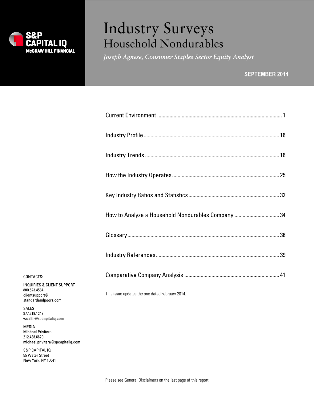 Industry Surveys Household Nondurables Joseph Agnese, Consumer Staples Sector Equity Analyst