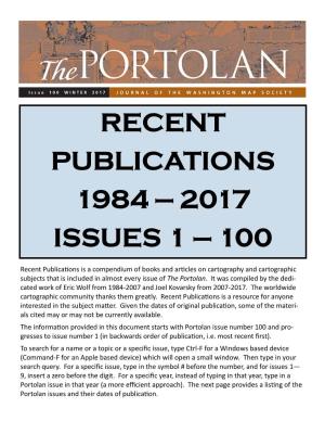 Recent Publications 1984 — 2017 Issues 1 — 100