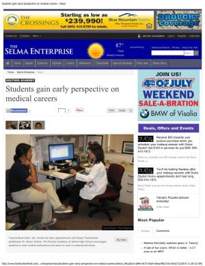 Students Gain Early Perspective on Medical Careers : News